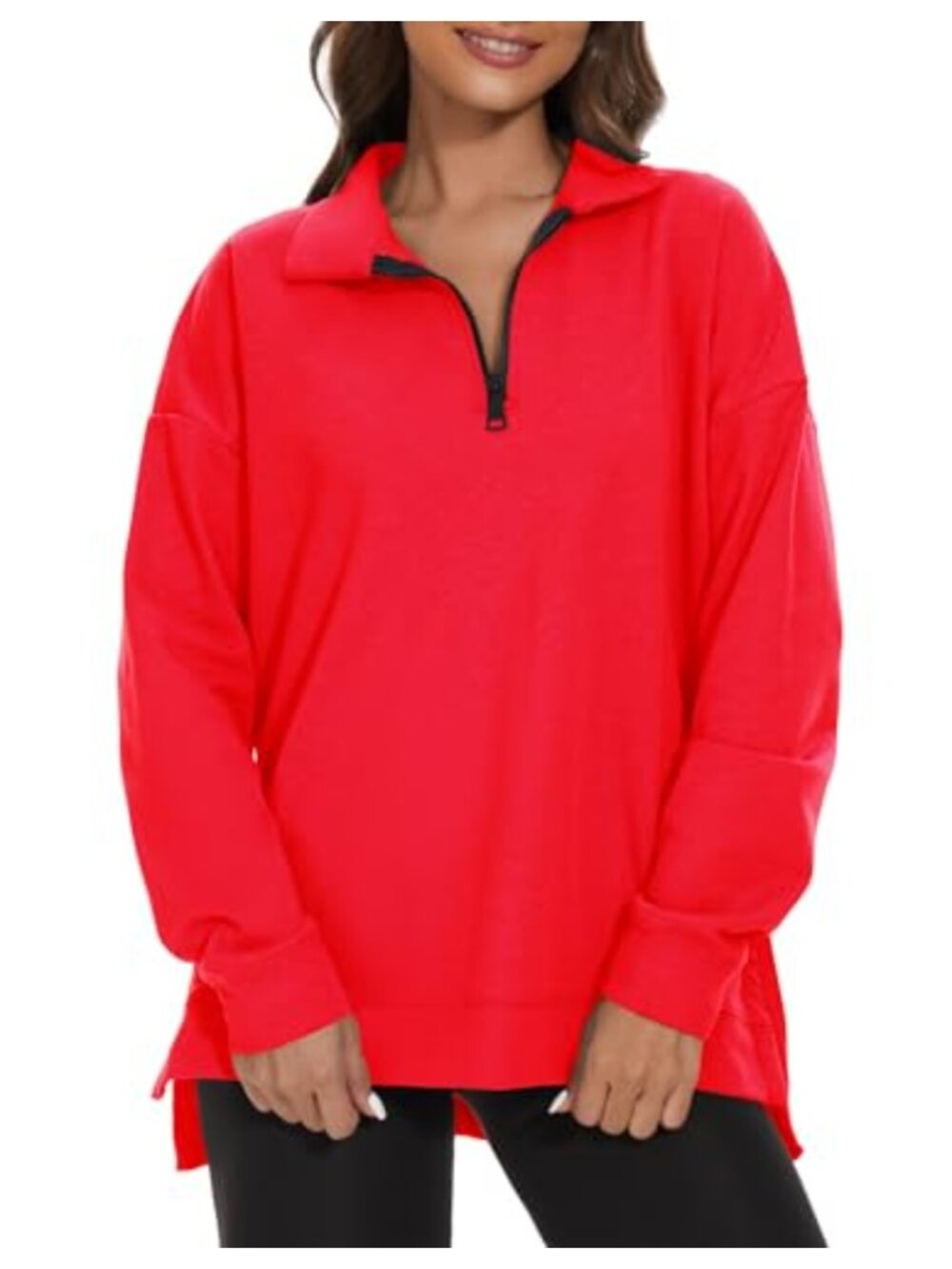 Women's Oversized Quarter Zip Sweatshirt Batwing Sleeve Loose Pullover